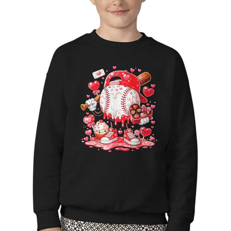 Baseball Drip Ice Cream Boys Kids Youth Valentines Youth Crewneck Sweatshirt