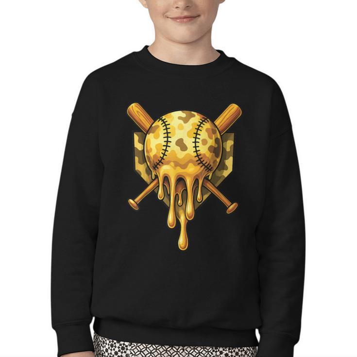 Baseball Drip Ice Cream Camo Cool Youth Crewneck Sweatshirt