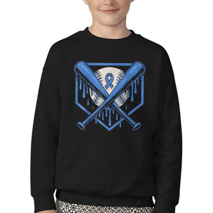 Baseball Drip Ice Cream Diabetes Awareness Ribbon Boys Girls Youth Crewneck Sweatshirt