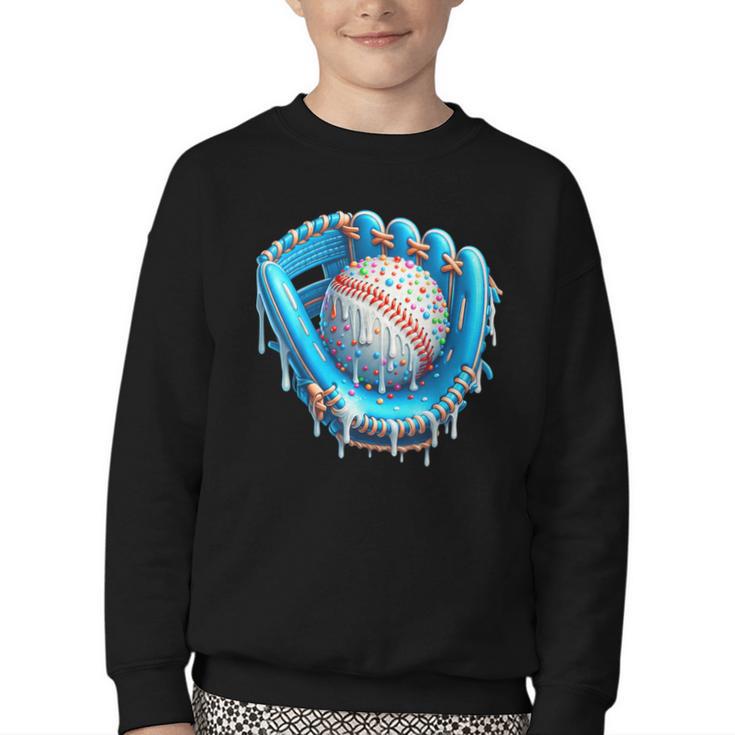 Baseball Drip Ice Cream Glove With Sprinkles Ball Boys Youth Youth Crewneck Sweatshirt