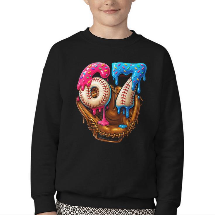 Baseball Drip Ice Cream Number 67 Player Or 67th Birthday Youth Crewneck Sweatshirt