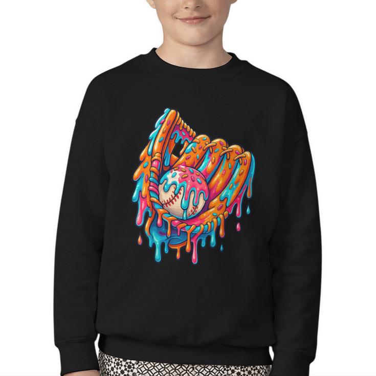 Baseball Drip Ice Cream Sprinkles Baseball Glove For Boys Youth Crewneck Sweatshirt