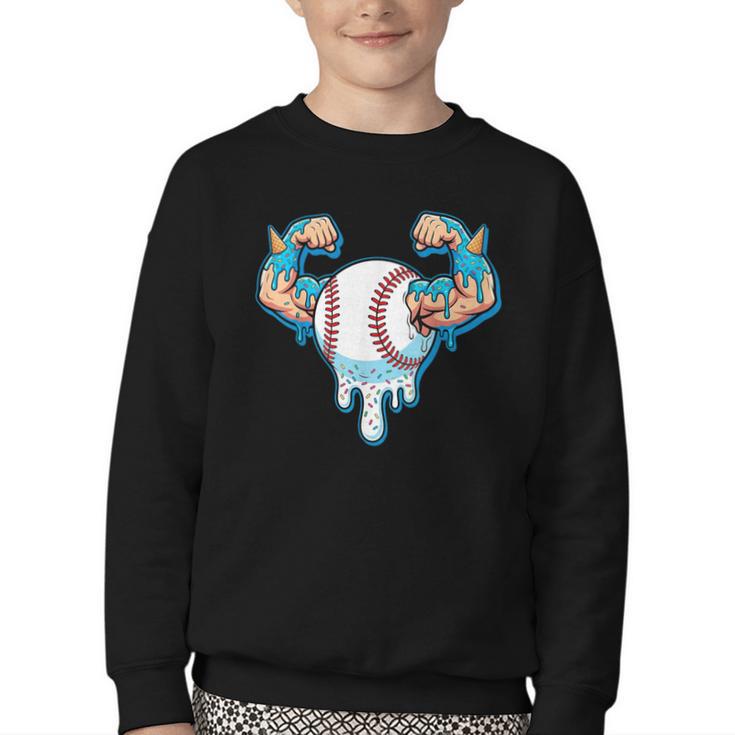 Baseball Drip Ice Cream Strong Character Youth Crewneck Sweatshirt