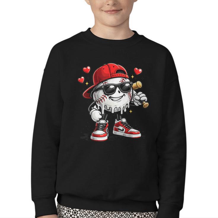 Baseball Drip Ice Cream Valentine’s Day Boys Kids Youth Crewneck Sweatshirt