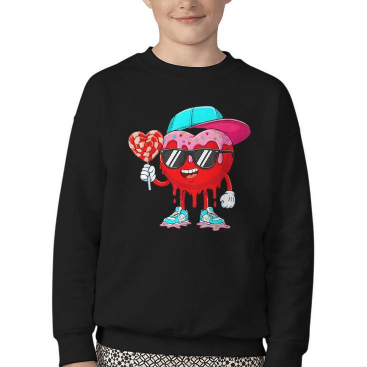 Baseball Drip Ice Cream Valentines Day Baseball Sport Boys Youth Crewneck Sweatshirt