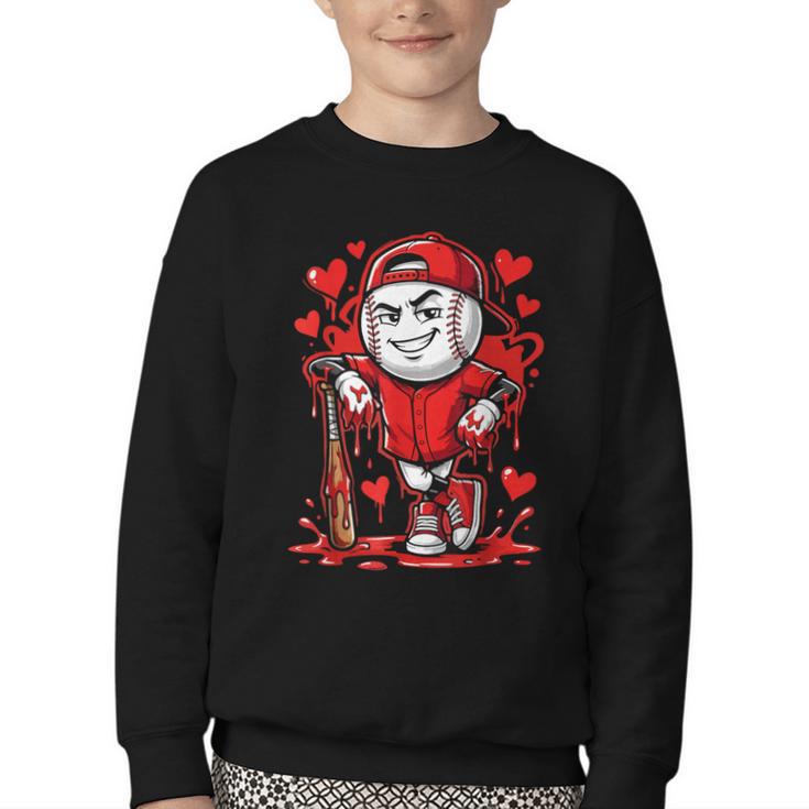 Baseball Drip Icecream Heart Red Valentine Day Boys Kids Youth Crewneck Sweatshirt