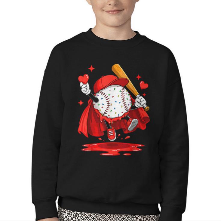 Baseball Drip Icecream Youth Boy Valentine Youth Crewneck Sweatshirt