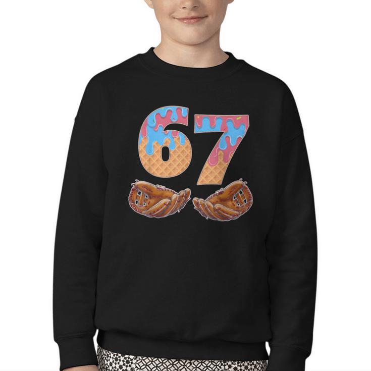Baseball Drip Number 67 Player Six Seven Meme Youth Crewneck Sweatshirt