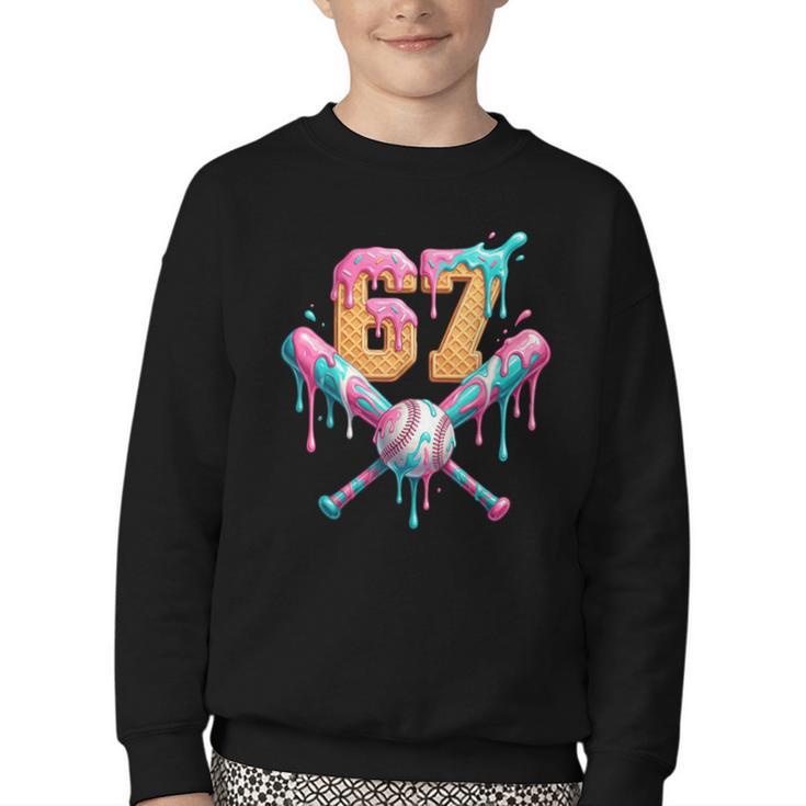 Baseball Drip Number 67 Player Youth Crewneck Sweatshirt