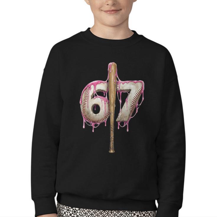 Baseball Drip Number 67 Sports Player Six Seven Meme Fan Youth Crewneck Sweatshirt