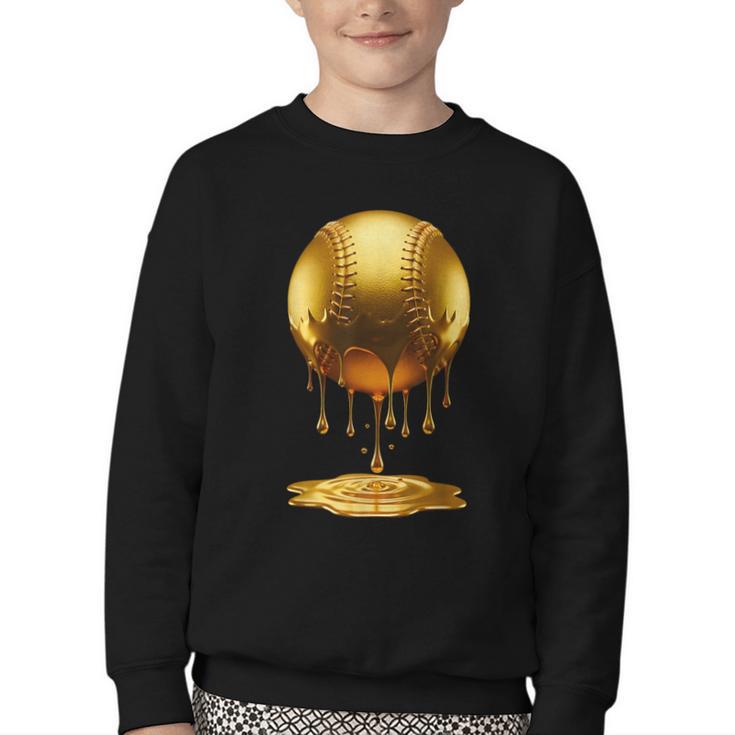 Baseball Dripping Drip Gold Sport Player Coach Baller Youth Crewneck Sweatshirt