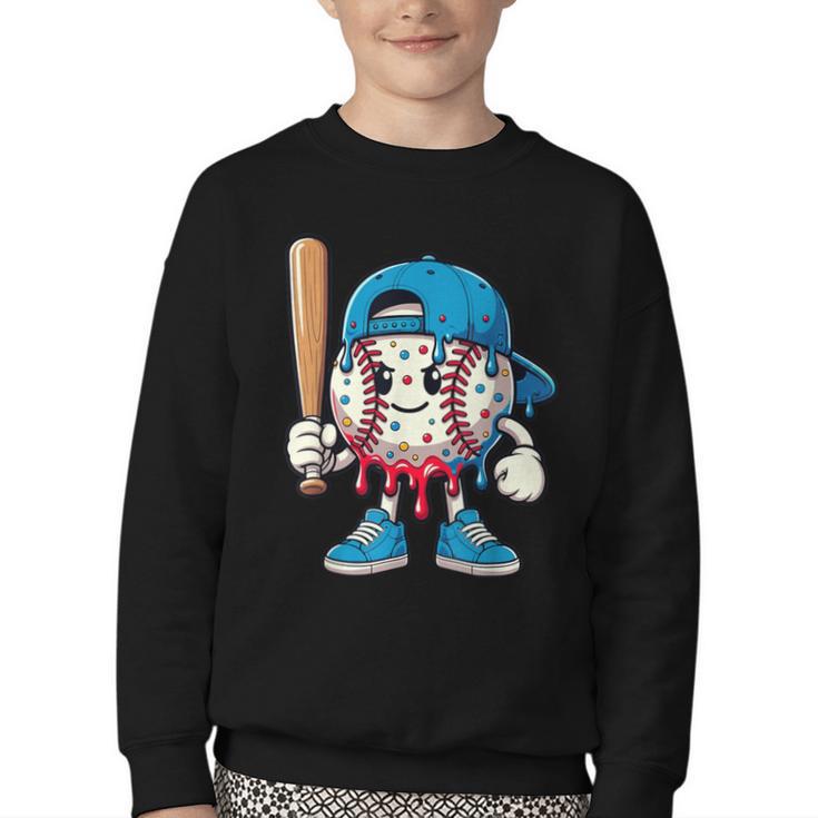 Baseball Drippy Style Apparel For Boys Youth Cool Baseball Youth Crewneck Sweatshirt