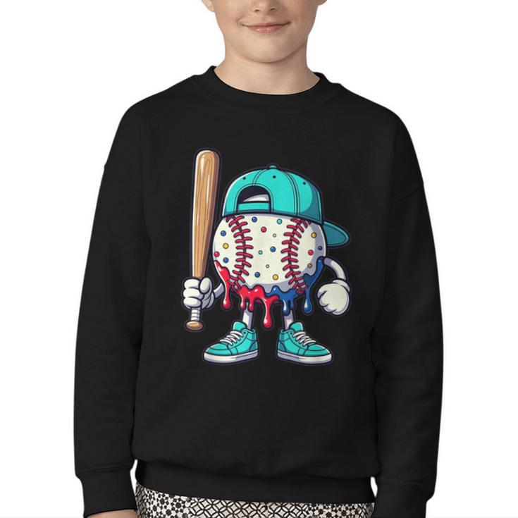 Baseball Drippy Style Apparel For Boys Youth Drip Baseball Youth Crewneck Sweatshirt