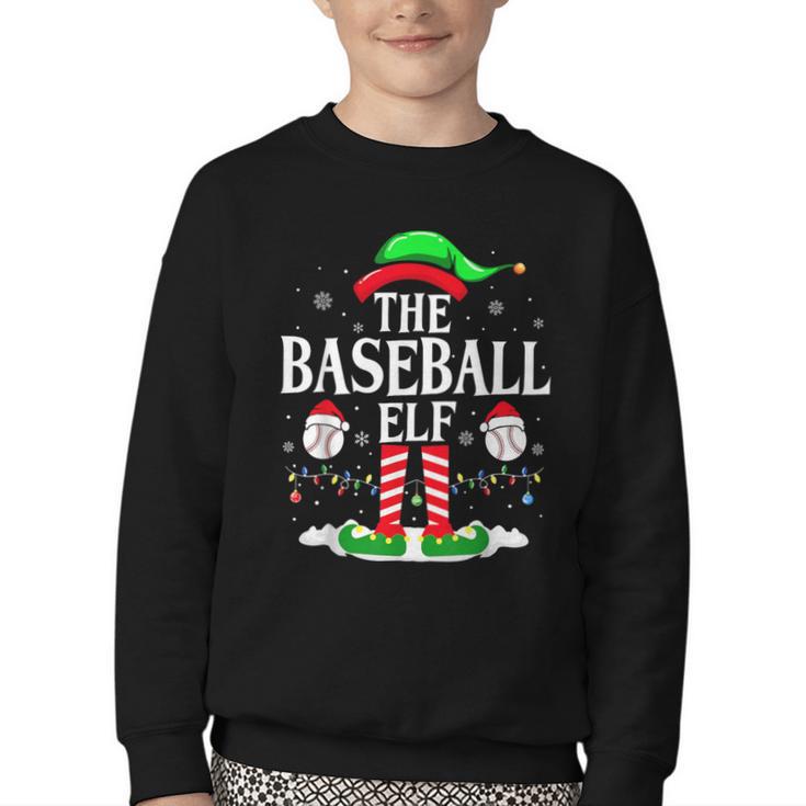 The Baseball Elf Christmas Sport Lovers Xmas Elf Youth Crewneck Sweatshirt