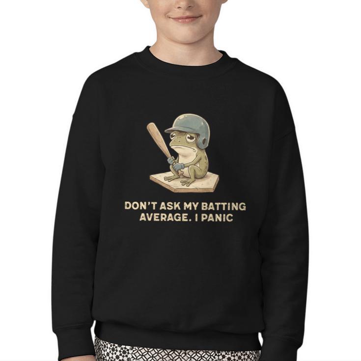 Baseball Frog Saying Batting Retro Artwork Youth Crewneck Sweatshirt
