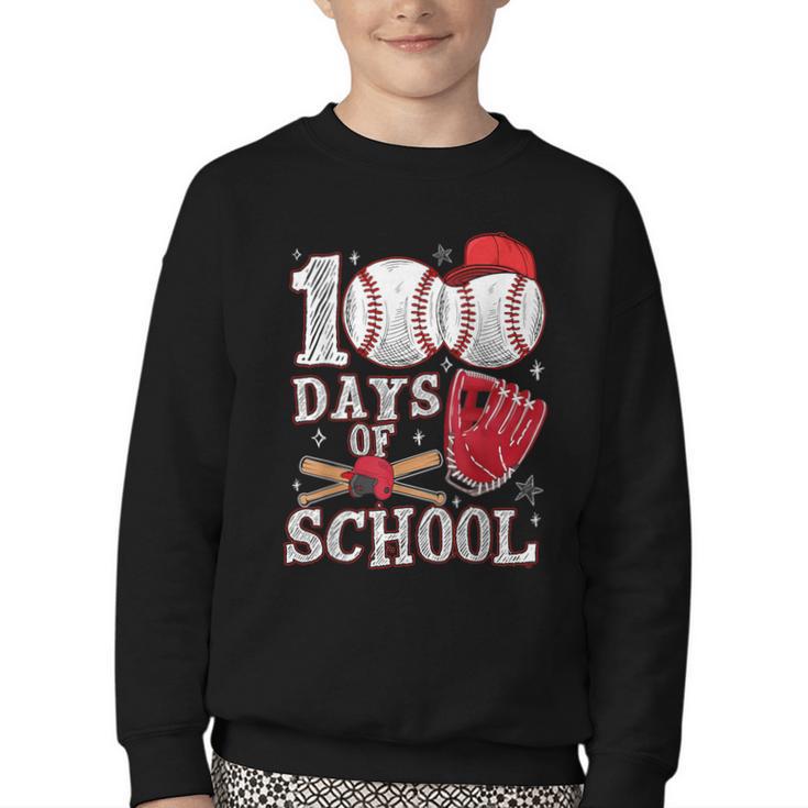 Baseball Happy 100 Days Of School Boy Girl Kid Teacher Youth Crewneck Sweatshirt