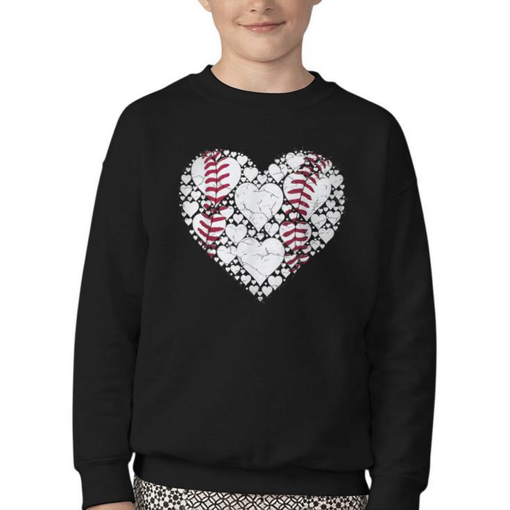 Baseball Heart Love Game Sports Fan Game Day Youth Crewneck Sweatshirt