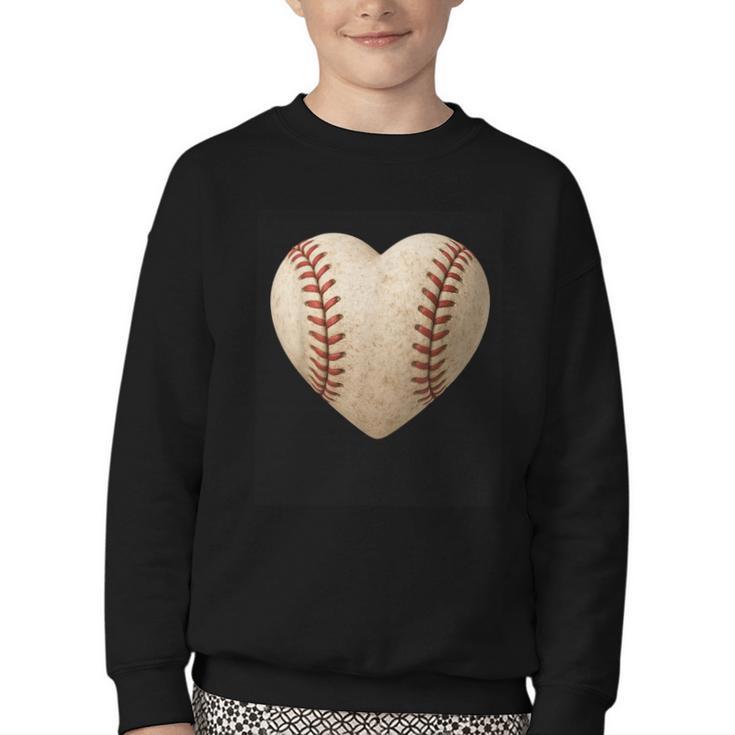Baseball Heart Shape Valentines Day Love Boys Kids Men Youth Crewneck Sweatshirt