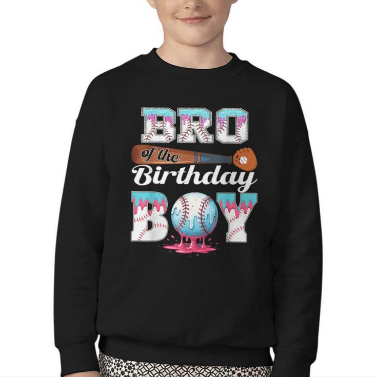 Baseball Ice Cream Drip Bro Of The Birthday Boy Youth Crewneck Sweatshirt