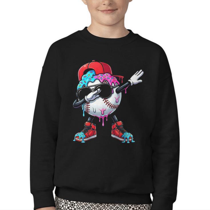 Baseball Ice Cream Drip Dabbing Sports Sprinkles For Boys Youth Crewneck Sweatshirt