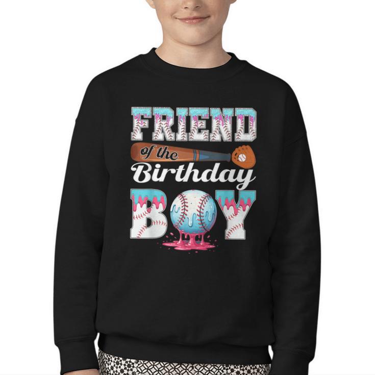Baseball Ice Cream Drip Friend Of The Birthday Boy Youth Crewneck Sweatshirt