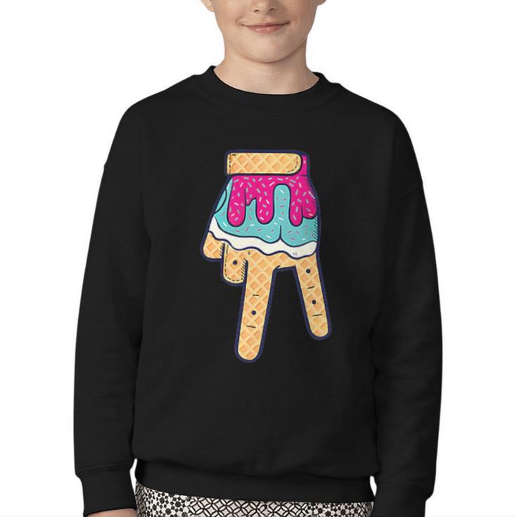Baseball Ice Cream Drip Home Plate Glove Respect Drip 2 Side Youth Crewneck Sweatshirt