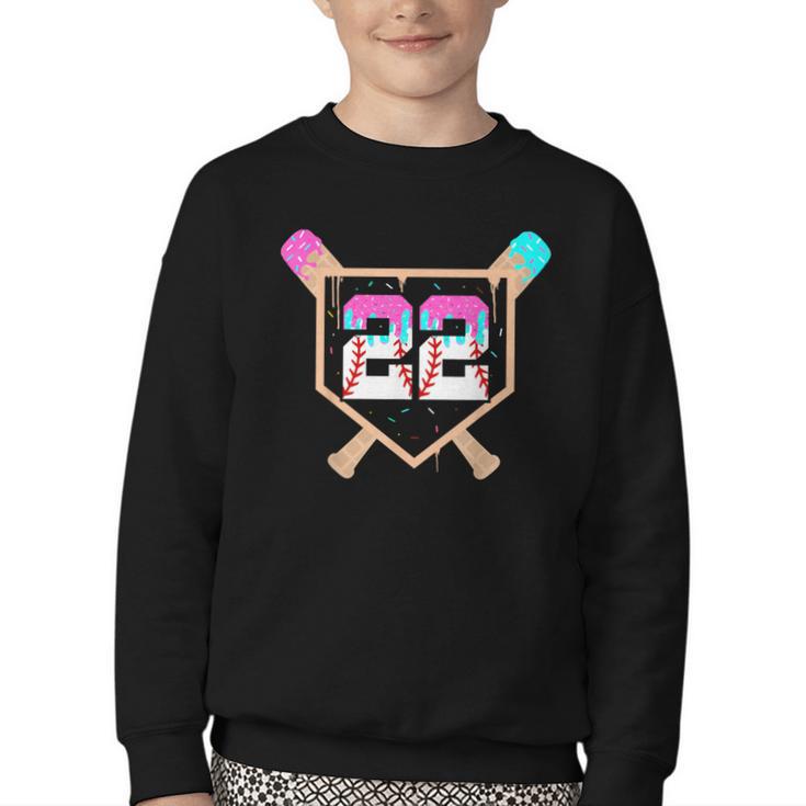 Baseball Ice Cream Drip Number 22 Player 22nd Birthday Youth Crewneck Sweatshirt Baseball Ice Cream Drip Number 22 Player 22nd Birthday Youth Crewneck Sweatshirt