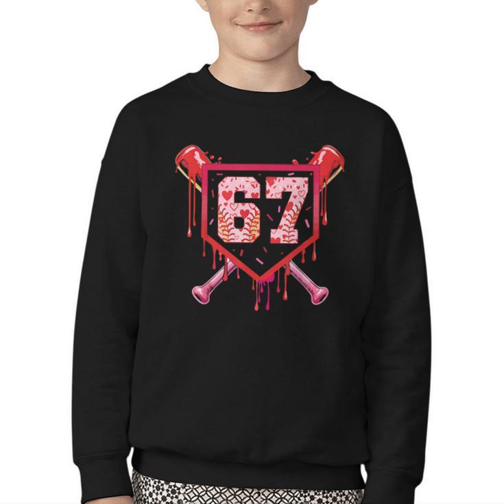 Baseball Ice Cream Drip Number 67 Meme Valentine Couple Love Youth Crewneck Sweatshirt Baseball Ice Cream Drip Number 67 Meme Valentine Couple Love Youth Crewneck Sweatshirt