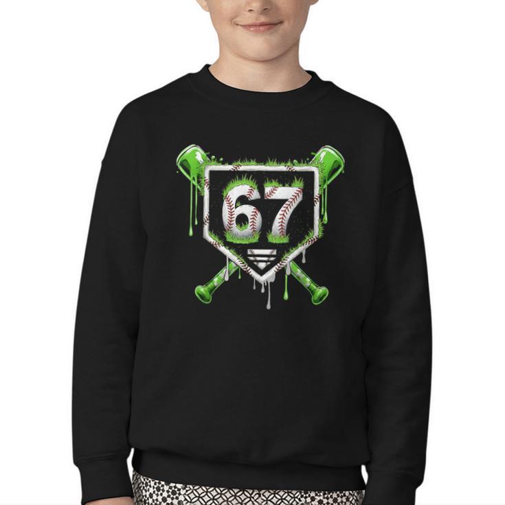 Baseball Ice Cream Drip Number 67 Player 67th Birthday Kids Youth Crewneck Sweatshirt