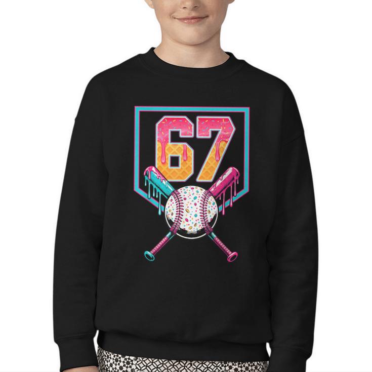 Baseball Ice Cream Drip Number 67 Player 67th Birthday Men Youth Crewneck Sweatshirt