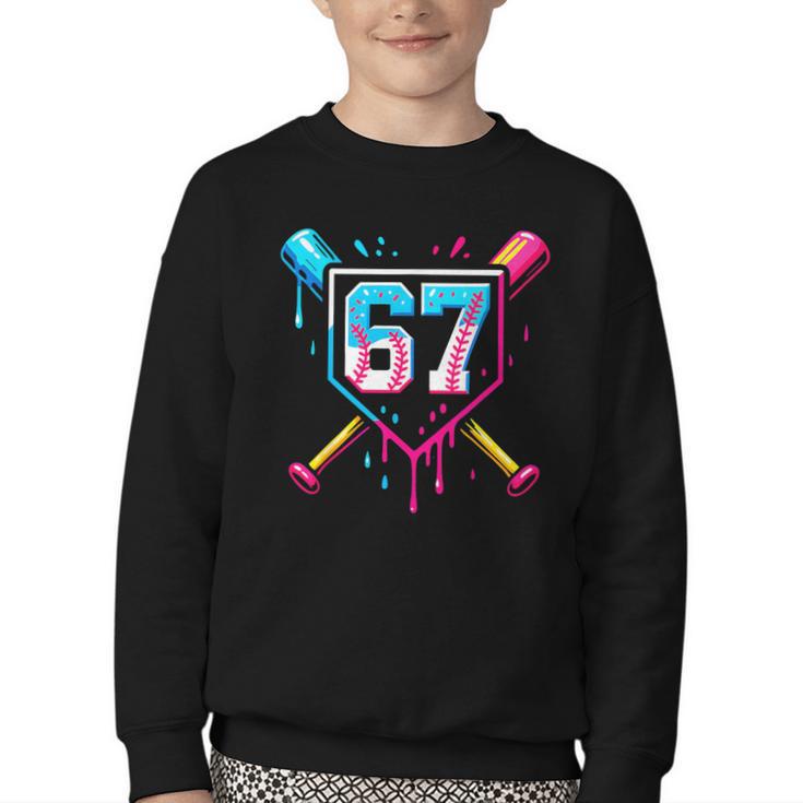 Baseball Ice Cream Drip Number 67 Player 67th Birthday 67 Youth Crewneck Sweatshirt