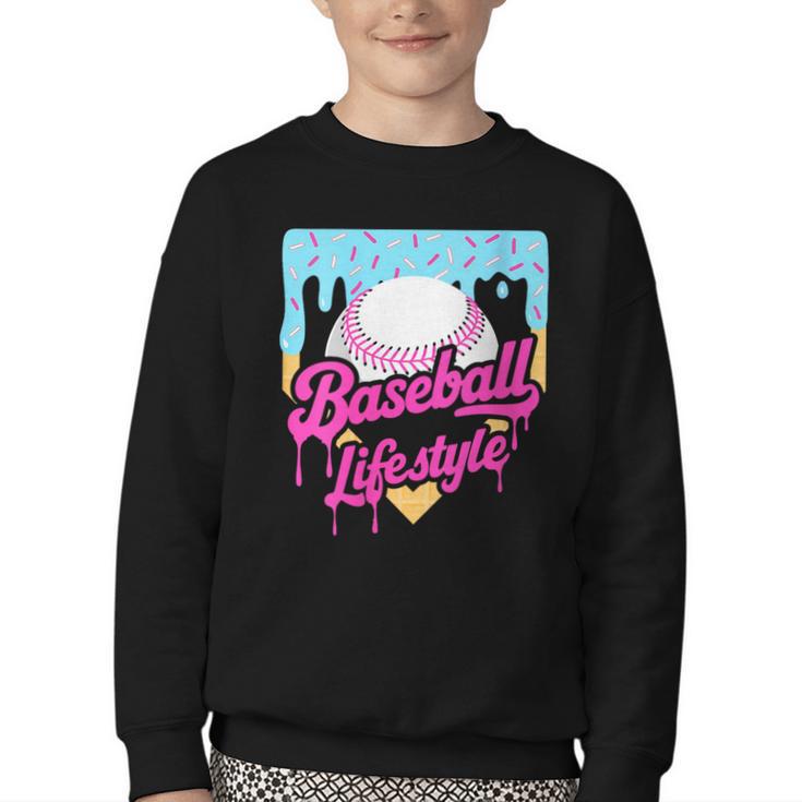 Baseball Life Lifestyle Home Plate Ice Cream Drip Men Boys Youth Crewneck Sweatshirt