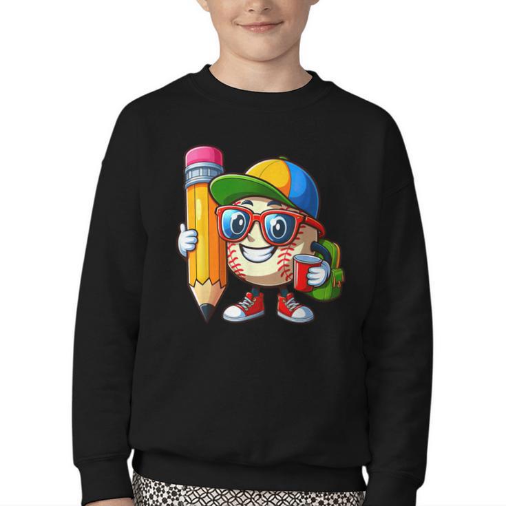 Baseball Lovers Pencil Back To School Kids Boys Girls Youth Crewneck Sweatshirt