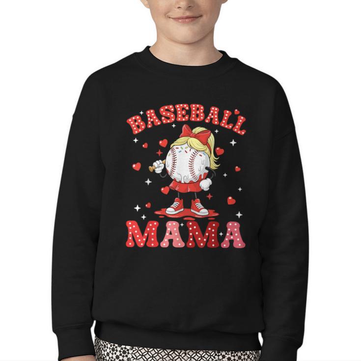 Baseball Mama Sports Mom Baseball Valentine Drip Girls Women Youth Crewneck Sweatshirt
