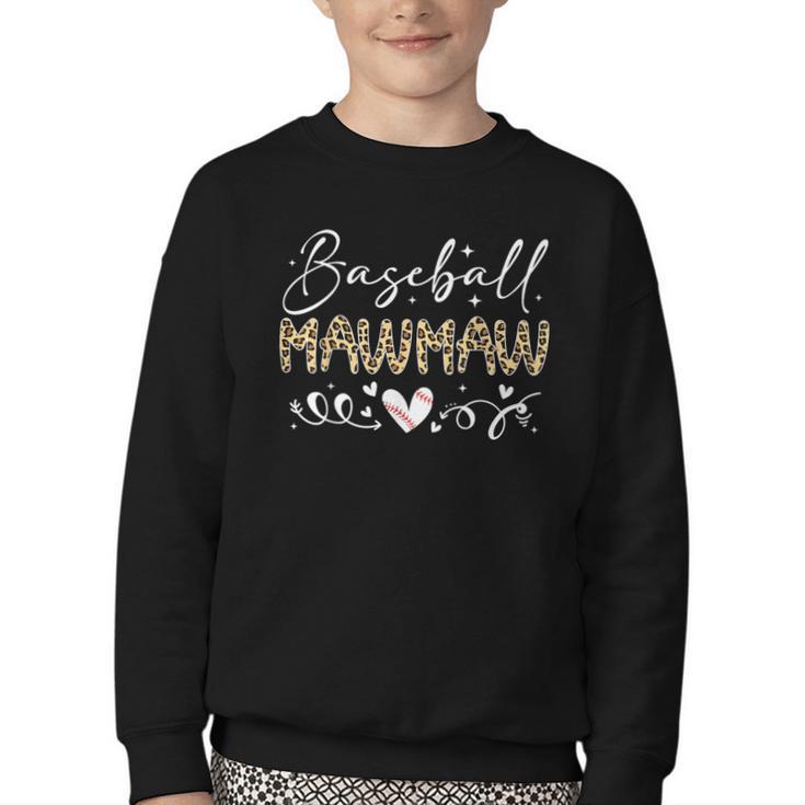 Baseball Mawmaw Leopard Baseball Heart Youth Crewneck Sweatshirt