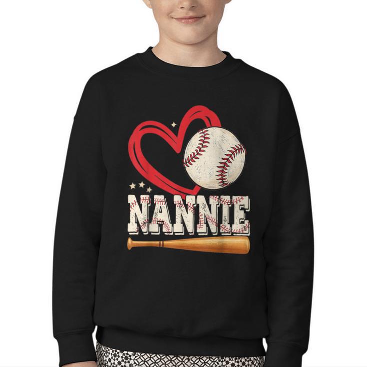 Baseball Nannie Baseball Heart Family Matching Youth Crewneck Sweatshirt