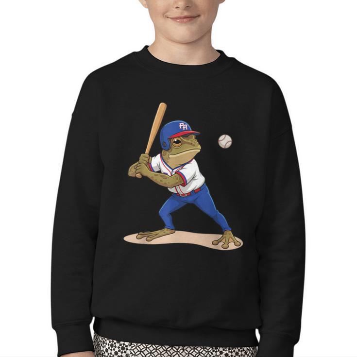 Baseball Puerto Rico Patriotic Flag Boricua Baseball Player Youth Crewneck Sweatshirt