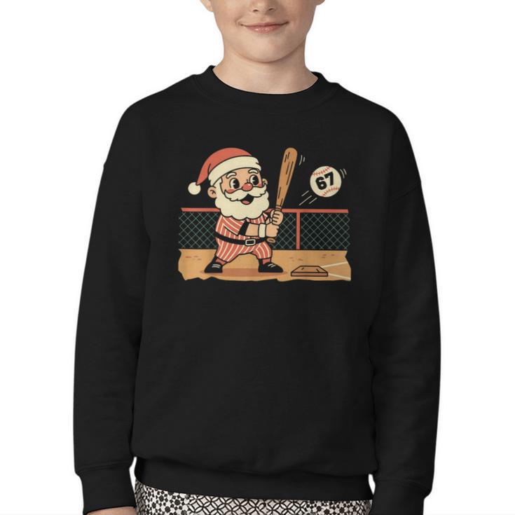 Baseball Santa 67 Christmas Xmas Boys Retro Youth Crewneck Sweatshirt