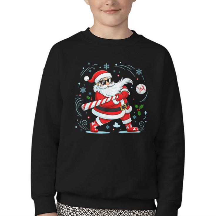 Baseball Santa 67 Christmas Xmas Pajamas Boys Kid Youth Crewneck Sweatshirt
