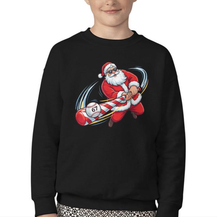 Baseball Santa 67 Christmas Xmas Pajamas Boys Youth Crewneck Sweatshirt