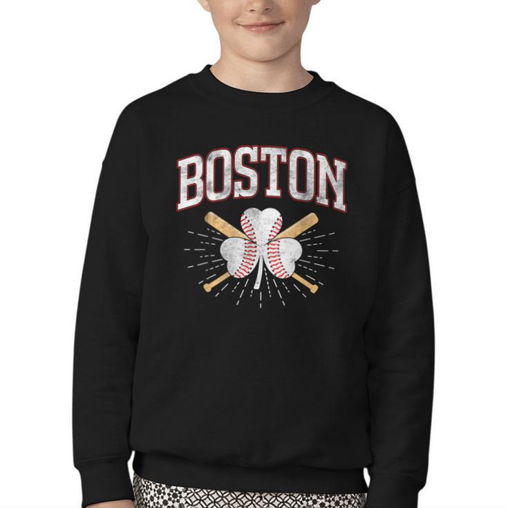 Baseball Shamrock Boston Massachusetts St Patrick’s Day Youth Crewneck Sweatshirt
