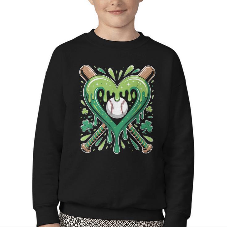 Baseball St Patricks Day Boys Girls Men Women Shamrock Green Youth Crewneck Sweatshirt