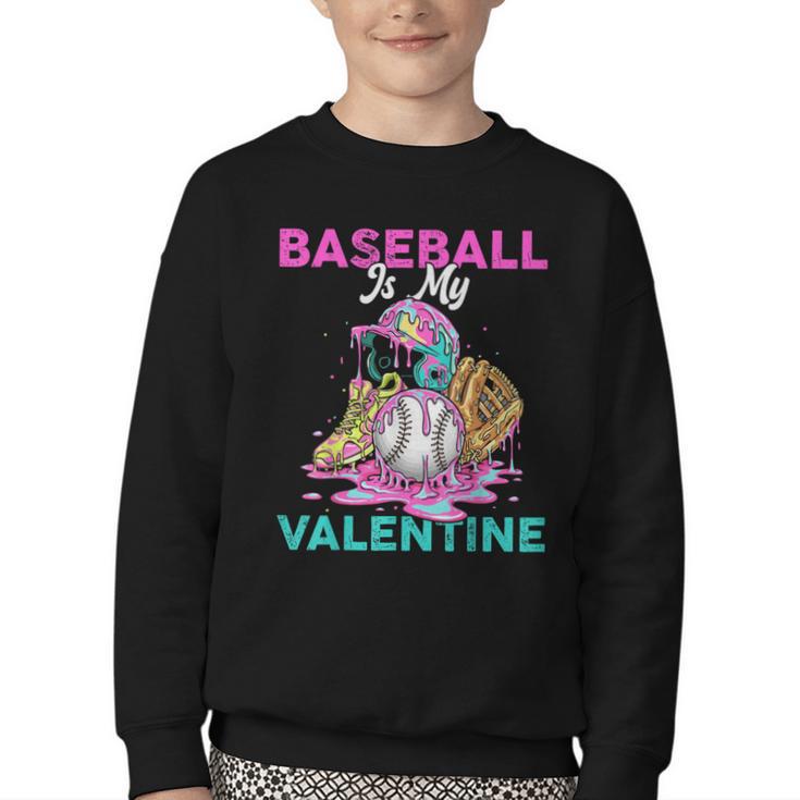 Baseball Is My Valentine Ice Cream Drip Crossed Bats Sport Youth Crewneck Sweatshirt