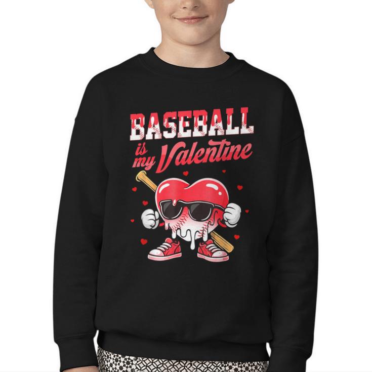 Baseball Is My Valentine Shirt Heart Drip Baseball Lovers Youth Crewneck Sweatshirt