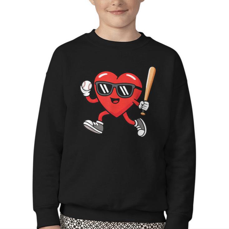 Baseball Valentines Day Heart Boys Sports Love Youth Crewneck Sweatshirt Baseball Valentines Day Heart Boys Sports Love Youth Crewneck Sweatshirt