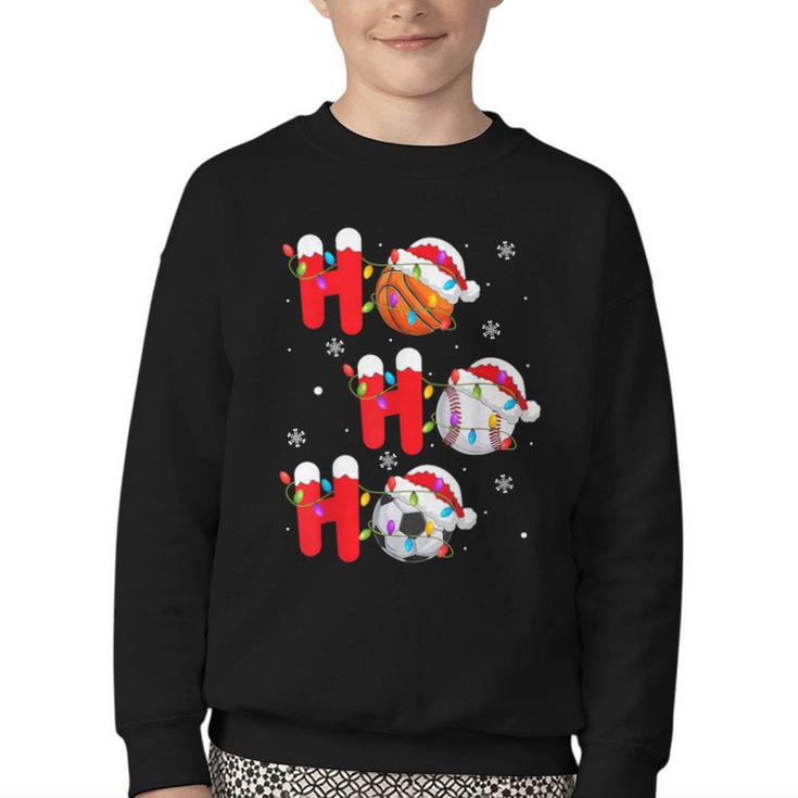 Basketball Baseball Soccer Christmas Ho Ho Ho Santa Xmas Youth Crewneck Sweatshirt