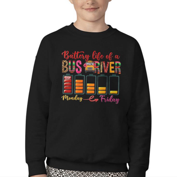 Battery Life Of A Bus Driver First Day Back To School Youth Crewneck Sweatshirt