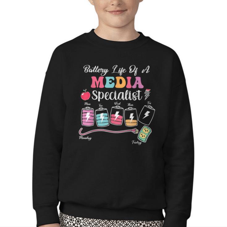 Battery Life Of A Media Specialist Back To School Youth Crewneck Sweatshirt