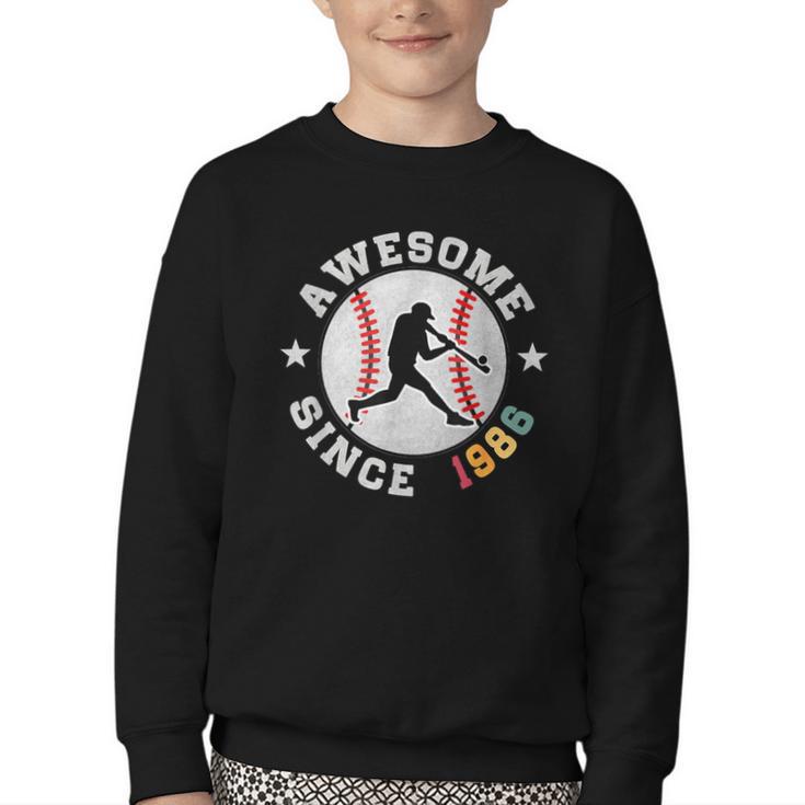 Birthday Baseball Lover 40 Years Old Awesome Since 1986 Youth Crewneck Sweatshirt