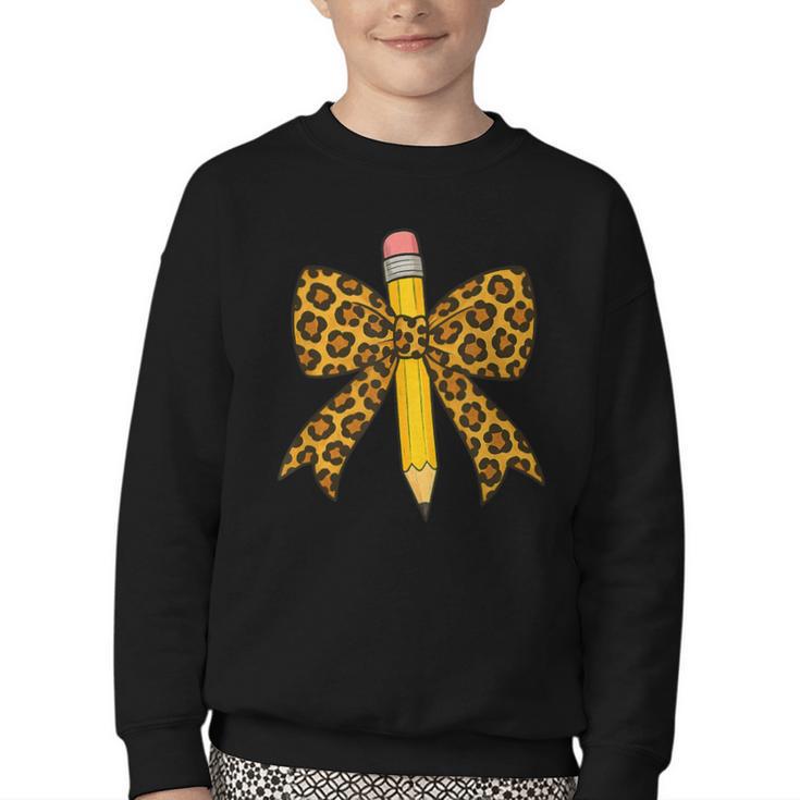 Bow Pencil Leopard First Day Of School Back To School Youth Crewneck Sweatshirt